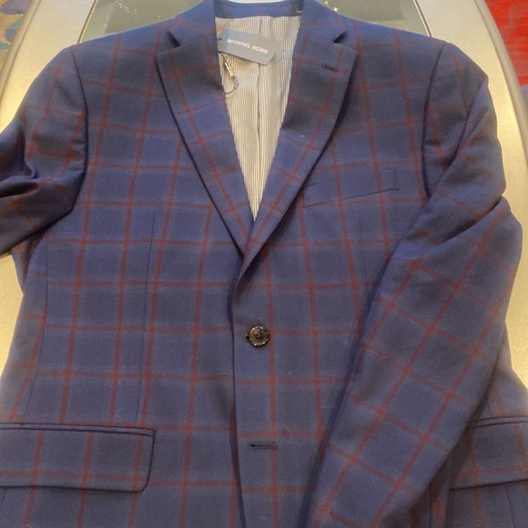 NWT rich Michael Kors window pane navy blue and cramberryn sports blazer… - Picture 2 of 9